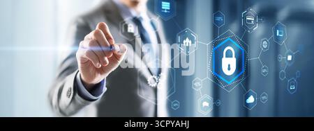 Digital security concept. Futuristic monitor with information data. Stock Photo