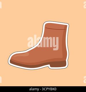 Stylized brown boot with darker sole and white outline, peach background. Perfect for fall fashion visuals, outdoor activity icons, seasonal decor Stock Vector
