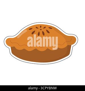 Whole golden pie with wavy crust and vent slits, perfect for fall baking themes. Ideal for Thanksgiving, comfort food, or cozy kitchen graphics. Stock Vector