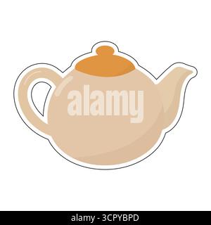Rounded beige teapot with brown lid, styled for fall comfort. Great for tea, cafe, or autumn kitchen scenes. Soft cartoon design perfect for seasonal Stock Vector