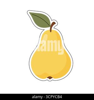 Bright yellow pear with green leaf and brown stem, styled for fall harvest visuals. Ideal for seasonal food graphics, rustic market scenes, or cozy au Stock Vector