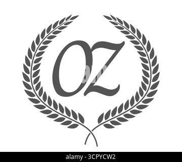 Initial letter O and Z, OZ monogram logo design with laurel wreath. Luxury emblem with calligraphy font. Stock Vector