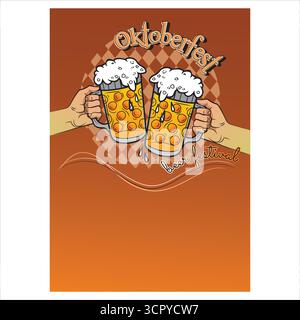 Germany-Hands toasting with beer mugs at an oktoberfest festival. Stock Vector