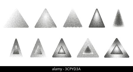 Abstract triangles with photocopy grain texture. Vintage halftone stipple effect for poster, background, pattern, and modern graphic design. Isolated Stock Vector
