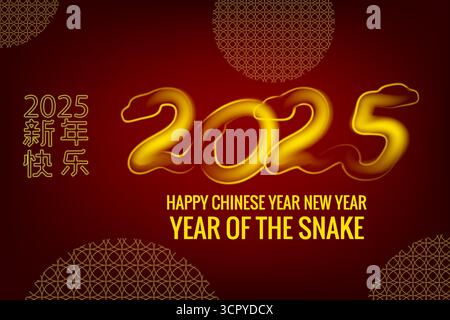 Banner Chinese 2025 New Year Lunar year Snake, neon cartoon character Stock Vector