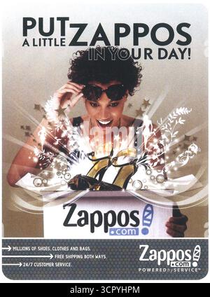 2008 Zappos.com ad, "millions of shoes, clothes and bags,free shipping both ways, 24/7 customer service" Stock Photo