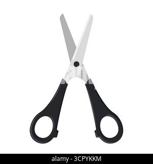 Open scissors with black plastic handles. Vector illustration isolated on white background Stock Vector