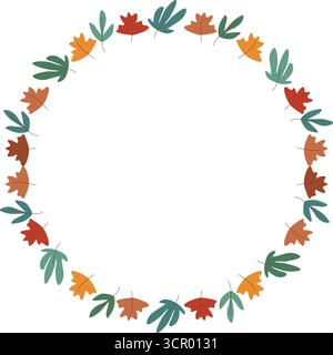 Border frame template with leaf elements decoration. Round border. Baby shower design Stock Vector