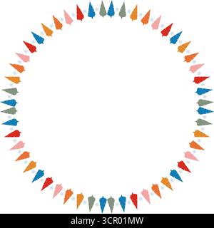 Colorful snowy pine tree frame. Festive greeting template with Christmas tree elements. Baby shower Stock Vector