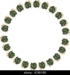 Green plant nature frame. Aesthetic elements on white background border. Baby shower design Stock Vector