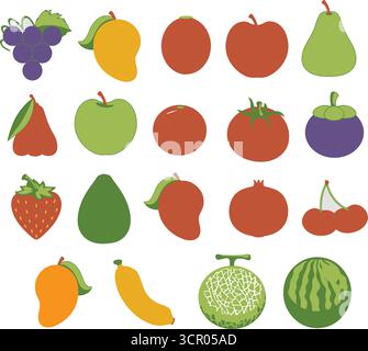 fruits vector, fruit silhouette, fruits icons Stock Vector