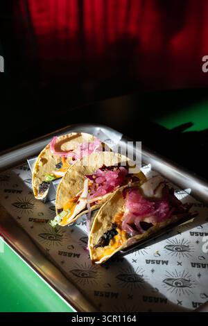 Porto Shroom tacos from Masa Tacos at Corner Corner food hall, Canada Water, London, England Stock Photo