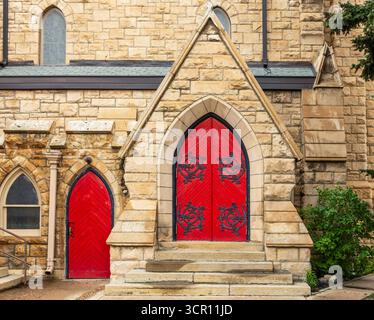 Beautiful entrance door of St. Matthew's Cathedral in Laramie, Wyoming Stock Photo