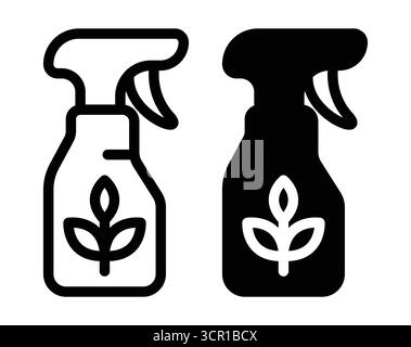 This image features a spray bottle icon design in black and white, symbolizing eco-friendly cleaning products and sustainability. Ideal for various ap Stock Vector