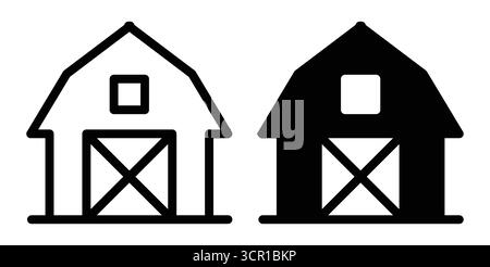 This image features minimalist black and white barn icons, perfect for various creative projects. Ideal for rural themes, agriculture designs, or mode Stock Vector