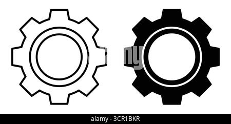 This image features a black and white gear icon set showcasing simple designs. Ideal for use in industrial, technological, and creative projects. Stock Vector