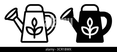 Set of decorative watering can icons featuring a floral design, ideal for gardening projects. Perfect for illustrations related to plant care and hort Stock Vector
