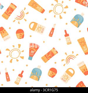 Flat Sunscreen Bottle Seamless Pattern Background Stock Vector