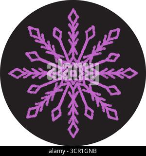 Crayon Snowflake Sticker On Black Circle Stock Vector