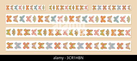 Groovy Retro Seamless Butterfly Border Set Stock Vector