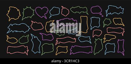 Wavy Chalk Outline Balloon Chat Set Stock Vector