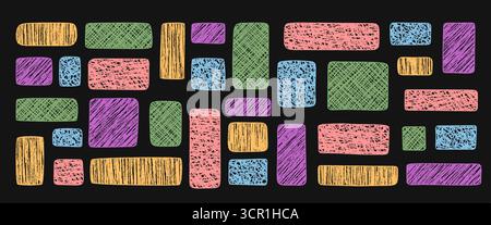 Colorful Chalk Sketch Wavy Rectangle Set Stock Vector