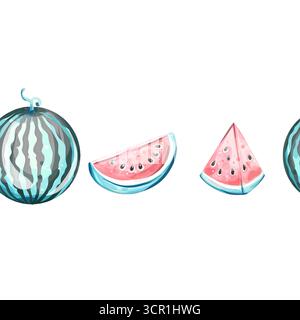 Colorful seamless pattern and background featuring fresh watermelons celebrating summer vibes, beach relaxation, and festive occasions for commercial Stock Vector