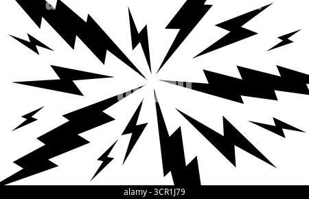 Comic emphasis design for manga book page. Radial zigzag or thunderbolt shapes on white background. Surprise or attention, boom or explosion, danger or power effect. Vector graphic illustration.  Stock Vector