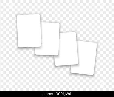 Blank white playing card mockups isolated on transparent background. Playcard templates. Giftcards, discounts or coupons layout. Vector realistic illustration. Stock Vector