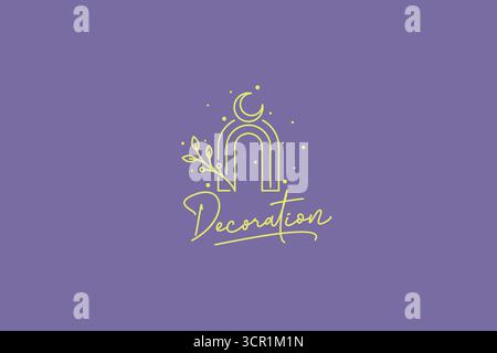 Archway Leaf Crescent Moon Linear Logo Boho Style Concept Stock Vector