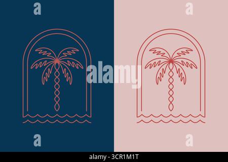 Palm Beach Tree Boho Style Logo Minimalist Concept Brand Identity Stock Vector
