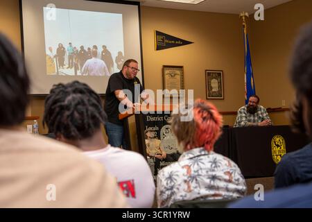 Little Canada, Minnesota. Speaker talking to the graduating class at the Finishing Trades Academy which is a unique opportunity for high school studen Stock Photo
