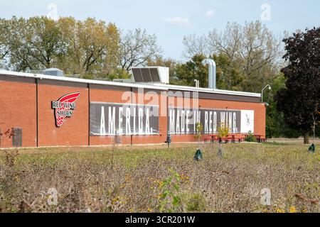 Red Wing, Minnesota. Exterior of the Red Wing shoe company. Maker of handcrafted leather boots for work & recreation. Stock Photo