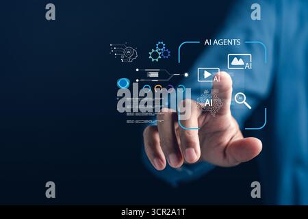 AI agent and artificial intelligence. Digital automation, machine learning, and data analysis Stock Photo