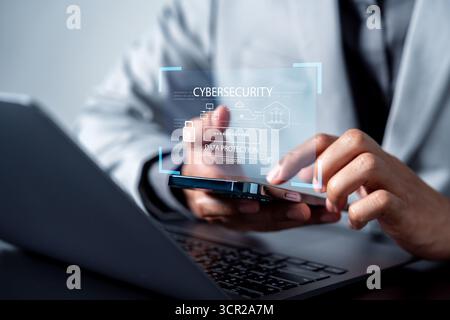 Cybersecurity technology with financial data protection, digital encryption, privacy systems, and Stock Photo