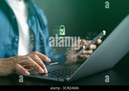 Data protection and cybersecurity. Digital lock with secure login and encryption online privacy and Stock Photo