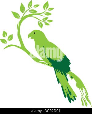bird on tree, parrot on tree, tree, green Stock Vector