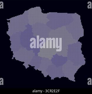 Poland dotted map. Digital style map of the country on dark background. Poland shape with circle dots. Colored dots style. Small size circles. Stock Vector