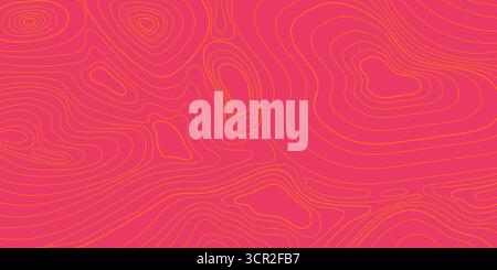 Pink Topographic Map Background. Abstract Wavy Contour Lines, Mountain Relief Terrain Grid, Geographic Landscape Texture Banner Stock Vector