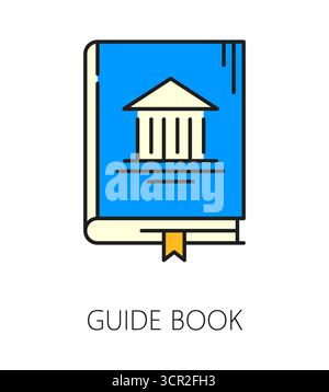 Museum art gallery and exhibition color line icon of guide book, vector pictogram. Museum exhibition and art gallery icon of guide book or information booklet for artworks and masterpiece exposition Stock Vector