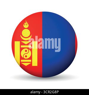 Glass light ball with flag of Mongolia. Round sphere, template icon. Mongolian national symbol. Glossy realistic ball, 3D abstract vector illustration Stock Vector