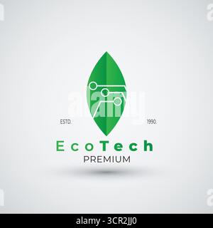 Basic leaf shape with circuit technology logo simple modern eco tech logo icon design Stock Vector