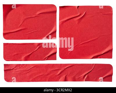 Red Leaf Shape, Rectangle with two corners sharp and two corner rounded paper stickers isolated on white background with clipping path Stock Photo