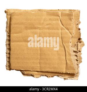 Indelicately torn square cardboard isolated on white background with clipping path Stock Photo