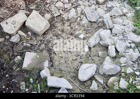 Dried river bed in the autumn. Dry rocks. Stock Photo