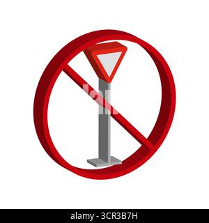 Red circle sign. Yield prohibition symbol. Give way triangle Vector. Isometric warning emblem. EPS 10. Stock Vector