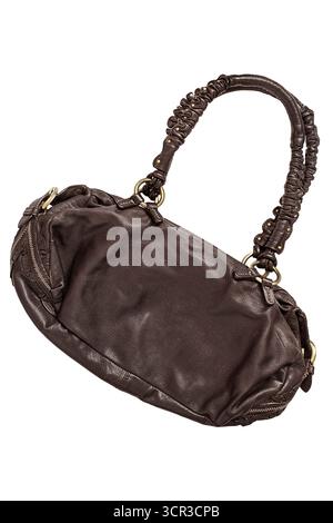 Large brown leather old casual bag isolated on white background Stock Photo
