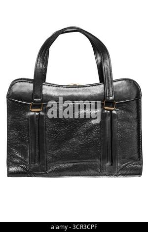 Elegant vintage black leahter bag isolated on white background Stock Photo
