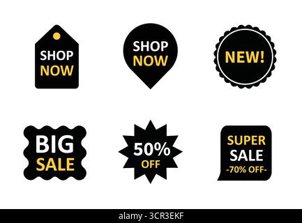 Shopping Promo Vector Icons – Big Sale, Super Sale, Shop Now Stickers. E-commerce and Retail Discount Badges Vector Stock Vector