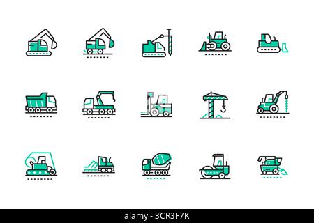 Construction machines - line design style icons Stock Vector